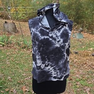 Charcoal and White Tie-Dye Women's Sleeveless Hoodie